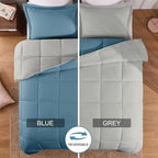Basic Beyond Queen Comforter Set - Fluffy Comforter Queen Set for All Seasons - Reversible Blue Comforter Set Queen for Mens - 3 Pieces (1 Comforter + 2 Pillow Shams) - Blue/Grey