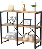 3 Tier Solid Real Wood Bookshelf Rustic Industrial Style, Wooden Storage Shelves Etagere Bookcase Book Shelf Display Shelf for Home Office