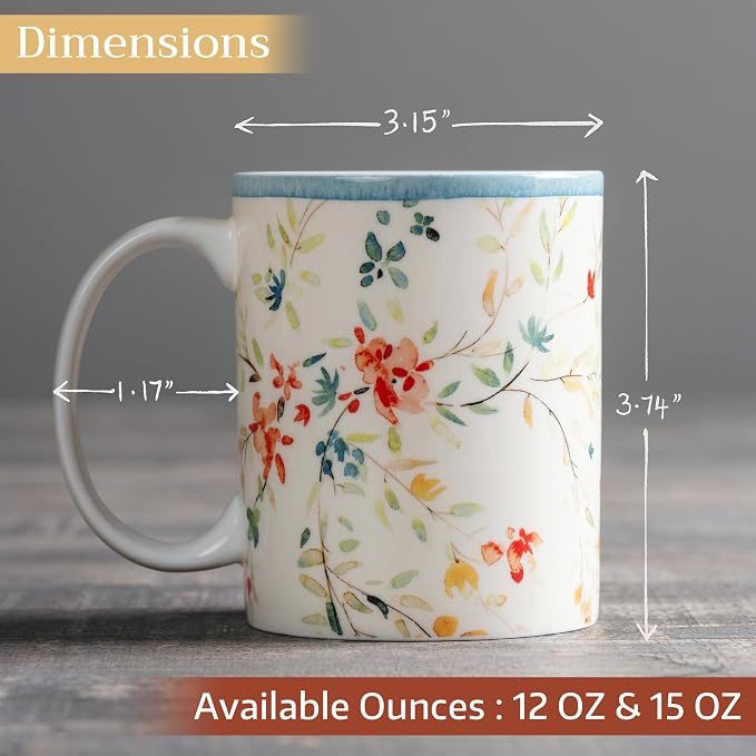 Maison d' Hermine Coffee Mug with Handles Tea Cups (12 Ounce, Pack of 1) | Fine Bone China Coffee Mugs for Hot Beverages Cappuccino Latte Home Restaurant Hotel Spring Summer -Colmar - Blue