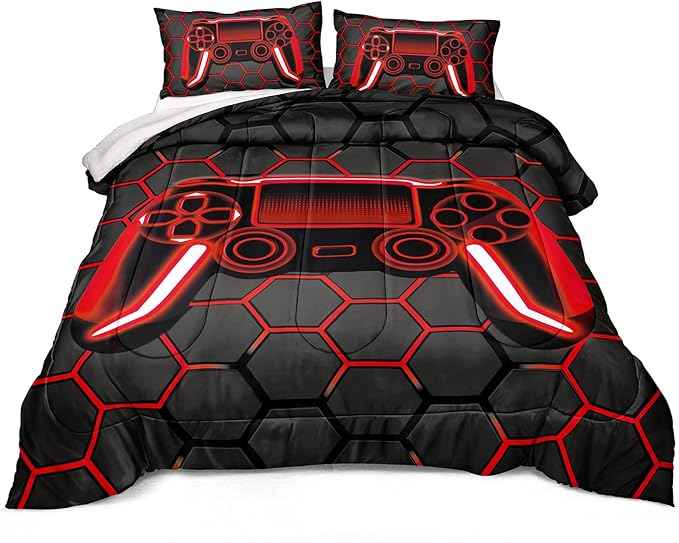 Boys Comforter Set,Gaming Bedding for Kids Teen,Game Console Comforter Set for Gamer Room Decor(comforter-Game42,Full)