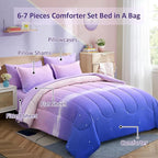 Dinjoy Girls Comforter Set Full Size Colorful Rainbow Ombre Purple Lavender Pink Bedding Set Gradient 7 Pieces Bed in A Bag for Kids Teen Girl Women(1 Comforter, 1 Flat Sheet, 1 Fitted Sheet)