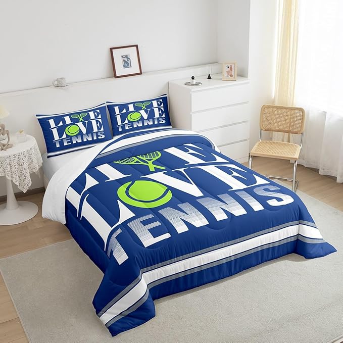 Kids Tennis Comforter Set Full Size Tennis Ball Bedding Set for Boys Girls Teens Bedroom Decor Ball Gaming Comforter Women Men Gift for Tennis Lover Duvet Set with 2 Pillow Case