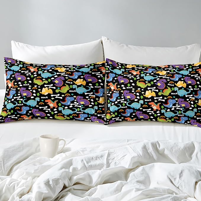 Dinosaur Comforter Set Queen - Cartoon Dinosaur Bedding Boys Comforter Set Soft Breathable Dinosaur Quilt Kids Queen Size Bedding Set for All Season, 1 Comforter 2 Pillowcase