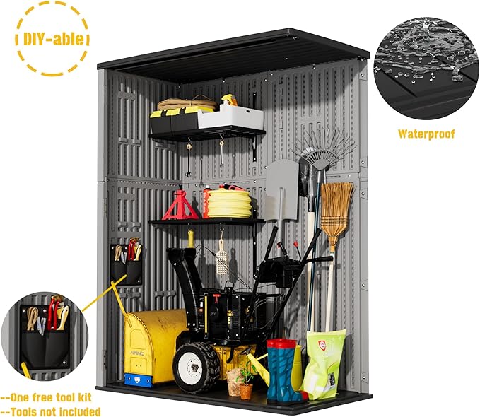 Outdoor Storage Shed Waterproof,Resin Storage Sheds Outdoor with Floor,Outdoor Storage Cabinet for Garage Storage, Pool Storage, Bike, Garden (57Cu.ft)
