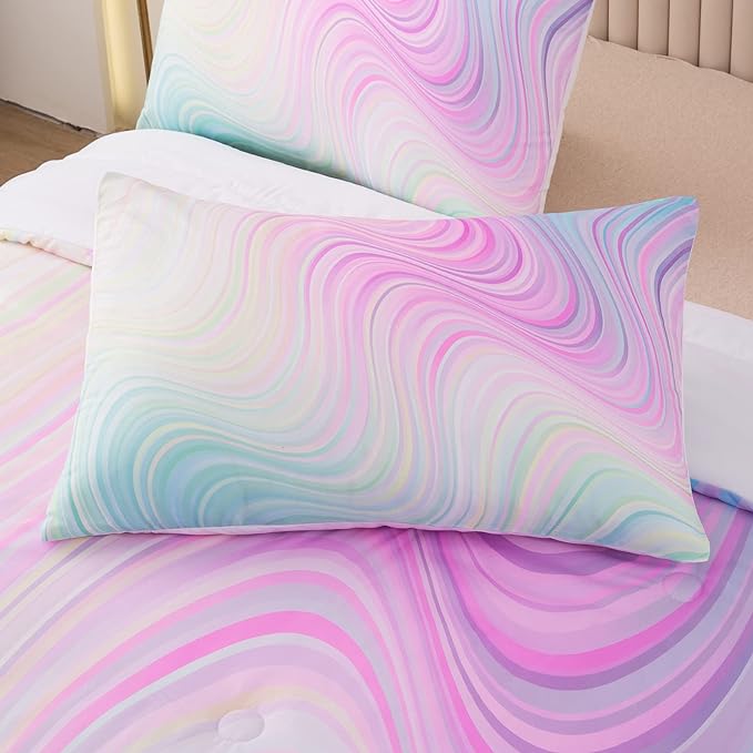 Bodhi Tie Dye Marbling Comforter Colorful Marble Teen Girl Bedding Set Watercolor Pastel Pink Blue Purple Comforter Set Marble Abstract Kids Bedding Set 2 Piece Bright Girly Comforter (Twin)