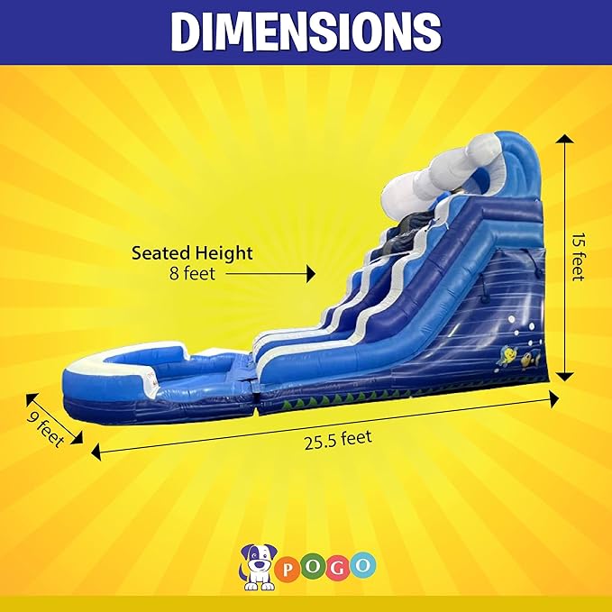 Inflatable Water Slide for Kids & Toddlers with Inflatable Pool, Backyard, Park or Commercial Use, Outdoor Water Play, Includes Blower Stakes, Splash Pool & Storage Bag, Large 25.5' x 9' x 15'