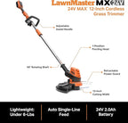 LawnMaster CLGT2412S 24V 12" Cordless String Trimmer 2.0AH Battery & Charger Included