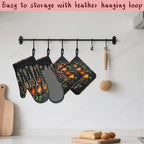 Cooking Herbs Spices Heat-Resistant Silicone Oven Mitts and Pot Holders 4 Piece Set,Extra Long Non-Slip Kitchen Oven Gloves for Cooking, Baking, BBQ,Grilling