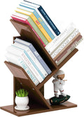 Tree Bookshelf, 3-Tier Small Book Storage Organizer Shelves Floor Standing Bookcase, Wood Storage Rack for Office Home School Shelf Display for Cd/Magazine（Dark Walnut ）