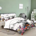 Tailor Shop Highland Cow Comforter Sets Queen Size,Highland Cow Bedding for Teens Kids Man,Cattle Western Funny Animal Bedding Wildlife Farmhouse Bull Mountain Flower Comforter with 2 Pillowcase