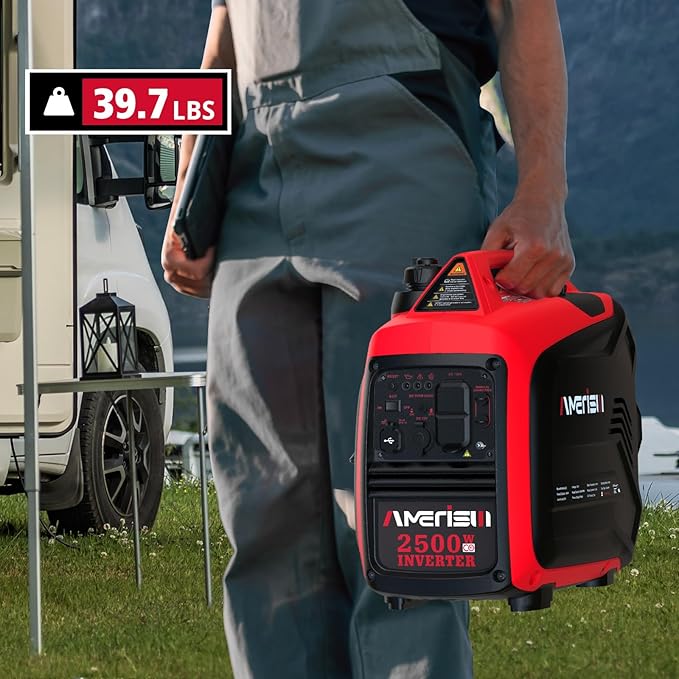 2500 Watt Portable Inverter Generator with CO Sensor and Quiet Technology for Camping, Tailgating (AM5020C)