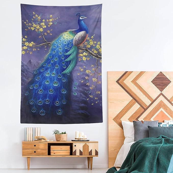 yowecso Peacock Tapestry - Purple Peacock Wall Hanging for Bedroom, Living Room & Dorm - Aesthetic Wall Decor - 60"x90"