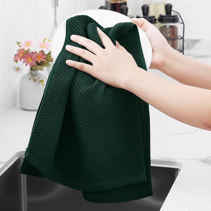 Homaxy 100% Cotton Waffle Weave Kitchen Dish Towels 6-Pack, Blackish Green | 13 x 28 Inches, Ultra Soft Absorbent Dish Towels, Quick Drying Cleaning Towels