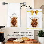 Highland Cow Farmhouse Hand Towels for Bathroom Kitchen Decor | Waffle Weave Microfiber Dish Towel Set | Hello Sweet Cheeks Farmhouse Cow Decorative - A01