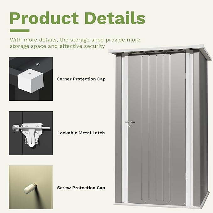 Devoko 3x3 FT Outdoor Storage Shed, Small Garden Tool Shed with Single Lockable Door, Metal Tool Storage Shed with Sloping Roof, Outside Shed for Backyard Patio Lawn, Gray