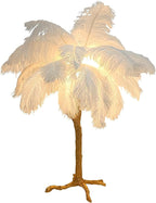White Bedside Lamp Ostrich Feather Desk Lamp Gold Resin Ostrich Feather Table Lamp, Girls Gift Romantic Wedding Decoration Palm Tree Lamps G4*3