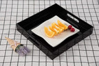 Glossy Black Sturdy Acrylic Serving Tray with Handles - 12x12 Inch Multipurpose Tray for Coffee, Appetizers, Breakfast, and More