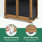 Outdoor Storage Cabinet, Wood & Metal Storage Shed with Weather-Resistant Roof, Double Lockable Doors, Removable Shelves & Adjustable Feet, for Patio, Backyard, Poolside, 46" x 18" x 68"