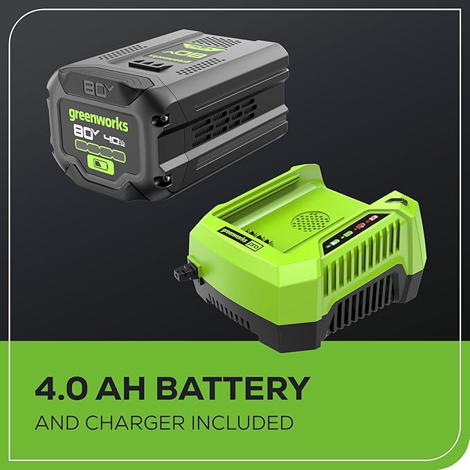 Greenworks 80V 21” Brushless (Self-Propelled) Cordless Electric Lawn Mower + (580 CFM) Axial Leaf Blower (75+ Compatible Tools), 4.0Ah Battery and 60 Minute Rapid Charger, Green and Black