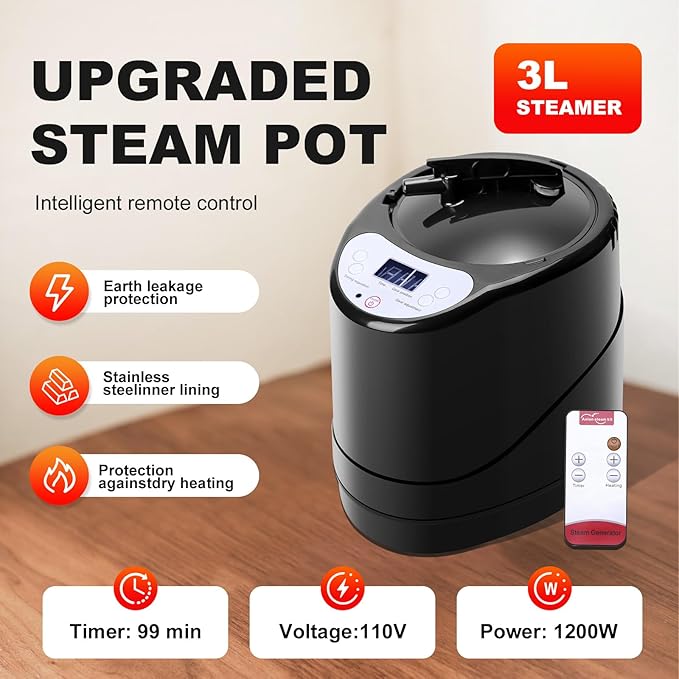 Portable Steam Sauna for Home, XL Sauna Tent with 3L 1200W Steamer & Red Light, Foldable Chair & Mat, Indoor Personal Spa for Relaxation, Detox & Recovery