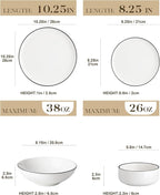 MALACASA 24 Pcs Porcelain Plates and Bowls Sets,Dinnerware Set for 6,White | Modern Ceramic Dishware Set,Kitchen Dining Ware,Microwave and Dishwasher Safe,Simple White with Black Trim Design,Series LUNA