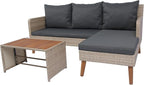 3-Piece Outdoor PE Rattan Furniture Set, Patio Wicker Conversation Loveseat Sofa Sectional Couch with Thick Cushion for Backyard, Deck, Poolside, Zn-Dark Grey