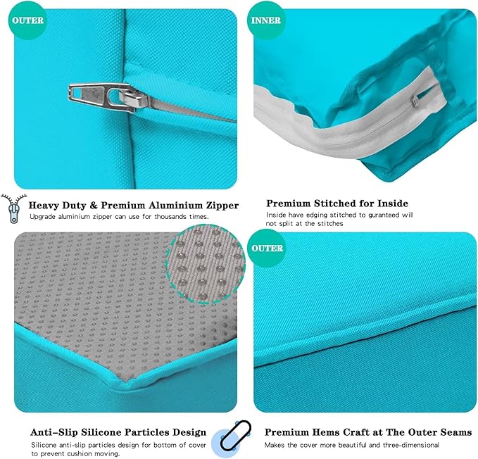 ClawsCover 12 Pack Outdoor Seat and Back Cushions Replacement Covers Fit for 6Pieces 5-Seater Wicker Rattan Patio Furniture Conversation Set Sectional Couch Chairs,Turquoise-Include Cover Only