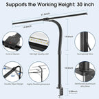 LED Desk Lamp, 24W Double Head Desk Lamp with Clamp, Modern Eye Caring Architect lamp with 5 Color Modes and 5 Dimmable, for Workbench, Monitor, Reading, Home Office