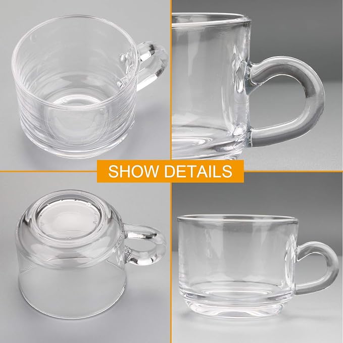 Clear Coffee Mug With Handle 6 oz, Glass Tea Latte Cappuccino Mug Set of 12 | Premium Clear Glass Coffee Cups, Tea Mugs for Hot & Cold Beverages, Perfect for Espresso, Latte, Cappuccino, Tea & More