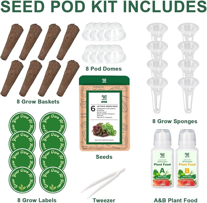 Lettuce Seed Pod Kit, Romaine, Butter Head, Red Sail, Red&Green Leaf, Red Sail Lettuce, Grow Anything Seed Pod Kit Compatible with All Indoor Hydroponics (8-Pod)