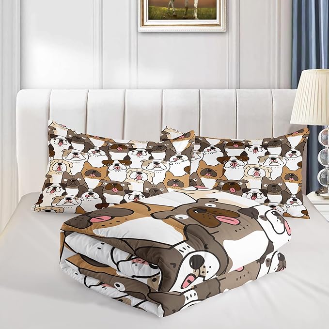 Kawaii Dog Comforter Twin Size,Dogs Comforter Set for Kids Teens Girls Boys,3Pcs Bedding Set Printed Comforter with 2 Pillowcases,Down Alternative,Soft and Lightweight，Twin Size