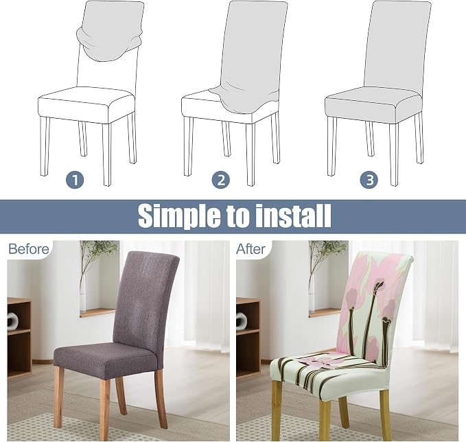 Dining Chair Covers, Stretch Seat Covers, Washable Furniture Protector | 6 Pack, Washable, Stretch Fit, Soft, Non Slip, Dining Chair Covers, Seat Protector, Furniture Protector