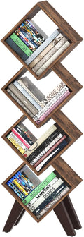 Yoobure Small Bookshelf, Tall 4-Tier Book Shelf, Wood Bookcase Book Organizer, Industrial Bookshelves Floor Standing for CDs/Books in Small Spaces, Bedroom, Living Room, Home Office