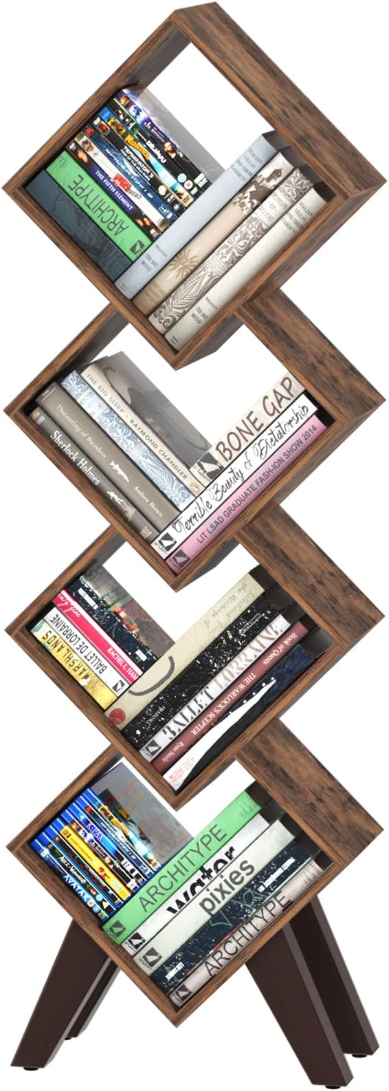 Yoobure Small Bookshelf, Tall 4-Tier Book Shelf, Wood Bookcase Book Organizer, Industrial Bookshelves Floor Standing for CDs/Books in Small Spaces, Bedroom, Living Room, Home Office