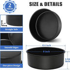 P&P CHEF 8 Inch Cake Pan Set, 2Pcs Non-stick Round Baking Cake Pans Tins | Stainless Steel Core & Nonstick Coating, Good for Baking Layer Tier Cakes for Birthday Wedding, Deep Side & One-piece Design