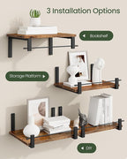 Deep Floating Shelves for Wall, 12 inch Wall Mounted Shelves Set of 2, Wide Floating Shelves for Living Room, Bedroom, Study, Bathroom, Rustic Brown and Black TBJ02P2BF