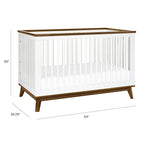 Babyletto Scoot 3-in-1 Convertible Crib with Toddler Bed Conversion Kit in White and Natural Walnut, Greenguard Gold Certified