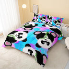Panda Comforter Twin Size,Neon Panda Comforter Set for Kids Teens Girls Boys,3Pcs Bedding Set Printed Comforter with 2 Pillowcases,Down Alternative,Soft and Lightweight，Twin Size