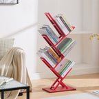 5 Tier Tree Bookshelf, Wisdom Tree Bookshelf, Modern Corner Book Shelfe, Small Bookshelf for Small Spaces, Utility Organizer for CDs/Books/Home Office/Living/Bedroom Room-Red