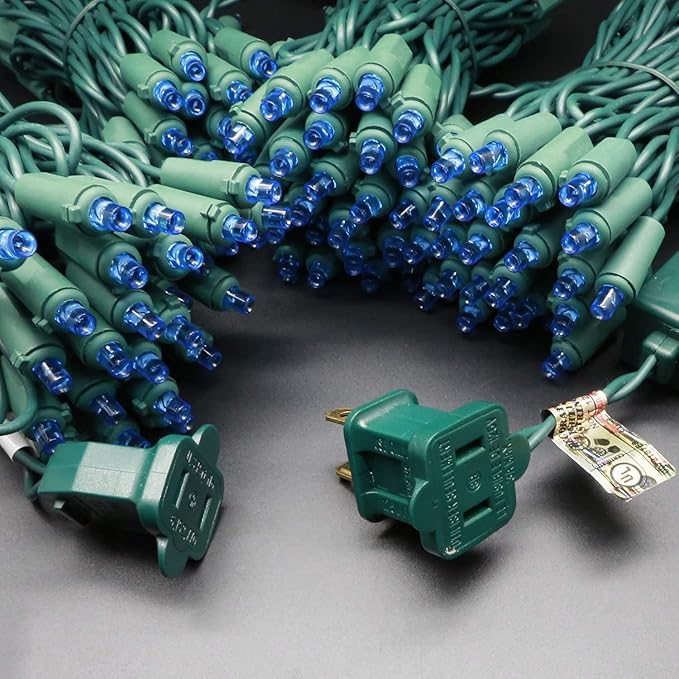 200 Count Blue Wide Angle LED Christmas Lights, 66 ft Green Wire UL Certified Commercial Grade 5mm Holiday String Light Set (Blue)