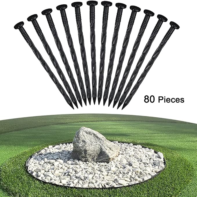80 Pcs 8 Inch Plastic Edging Nails, Spiral Landscape Fabric Edging Anchoring Stakes Nylon Landscaping Anchoring Spikes Garden Lawn Yard Spikes for Weed Barrier, Paver Edging, Artificial (Pack of 2)