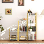 Small Bookshelf for Small Space, 2 Tier Bookcase Narrow Book Case Storage Organizer Book Shelf for Living Room, Bedroom and Office, Easy Assembly(2 Tier,Gold)