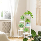 iDavosic.ly Plant Stand Indoor Outdoor, 5 Tier Corner Metal Flower Display Holder Shelf, Folding Tall Orchid Rack for Patio Balcony Porch Garden Living Room House, White