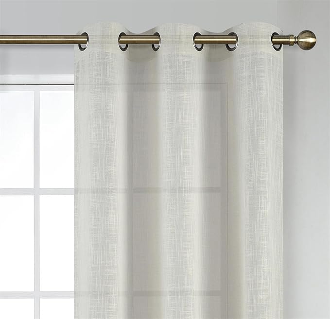 MIUCO Semi Sheer Curtains Poly Linen Textured Solid Grommet Curtains 95 Inches Long for French Doors 2 Panels (2 x 37 Wide x 95" Long) Beige