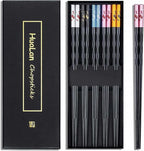 Fiberglass Chopsticks Series - Japanese Non-Slip Chopstick, Reusable Chop Sticks Dishwasher Safe, 5 Pairs, Gift Set, 9.9 Inches,Golden Fish