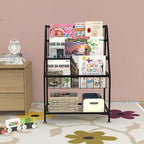 Kids Bookshelf Freestanding for Children Room 18 Inches Black Metal Bookcase Large Capacity Books Toys Organizer Stable 5 Tiers Kids Book Rack for Playroom Bookstore Library.