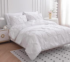 LANE LINEN Twin Comforter Set, 5 Piece Twin Bedding Sets, Ultra Soft Pintuck Twin Bed in a Bag Set with Down Alternative Comforter, Sheets, Pillowcase & Sham, Pinch Pleated Kids Bedding Set - White