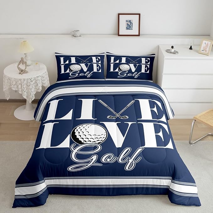 Feelyou Golf Print Bedding Set Queen Size Ball Gaming Comforter Set for Kids Boys Girls Decor Sports Theme Comforter Microfiber Golf Ball Duvet Set Bedroom Quilt Set