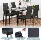 FDW | 5-Piece Dining Table Set | Black | Glass Kitchen Table | With 4 Upholstered Chairs and Faux Leather Cushions | Space-Saving and Modern Design | Easy to Assemble | for Dining Room