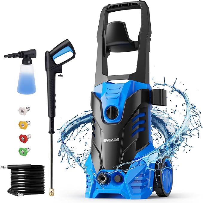 EVEAGE Electric Powerful Pressure Washer - 3500PSI Max 2.5GPM Power Washer with 20FT Hose 4 Quick Connect Nozzles, Soap Tank Clean Cars, IPX5 Car Wash Machine/Car/Driveway/Patio Clean